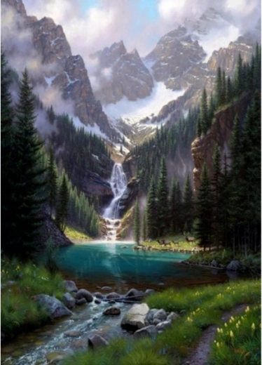 Diamantové vyšívání (diamond painting) – staw v górach 30 × 40 cm