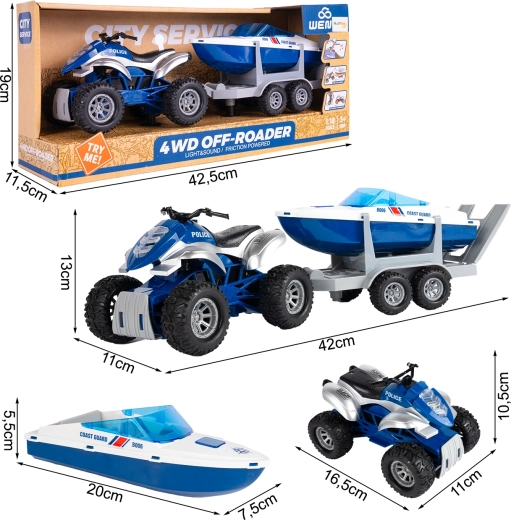 Policejní set – čtyřkolka a motorový člun 1:16