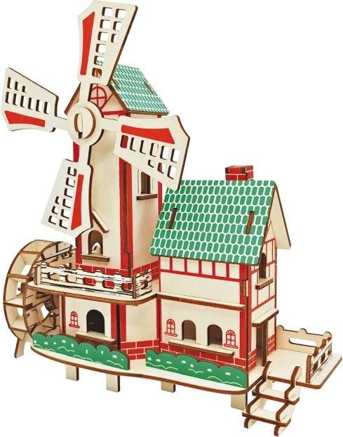 Dřevěné 3D puzzle – větrný mlýn