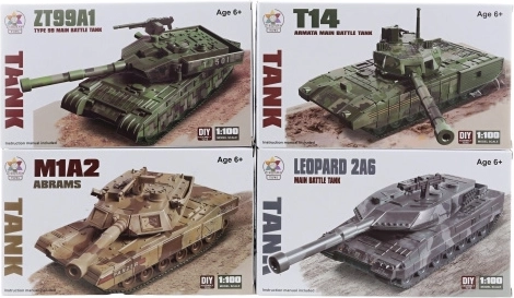 Stavebnice tanků – 4 druhy (plast, zacvakávací)