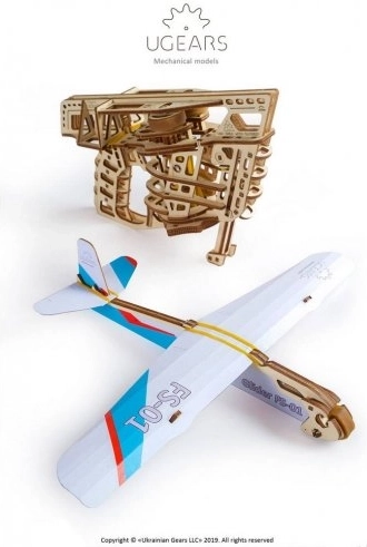 Ugears 3D dřevěné mechanické puzzle vystřelovací letadlo