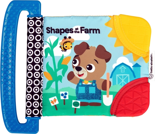 Baby Einstein měkká knížka s kousátky a texturami Shapes at the Farm od narození