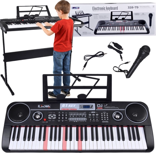 Elektronický keyboard s 61 podsvícenými klávesami se stojanem a mikrofonem