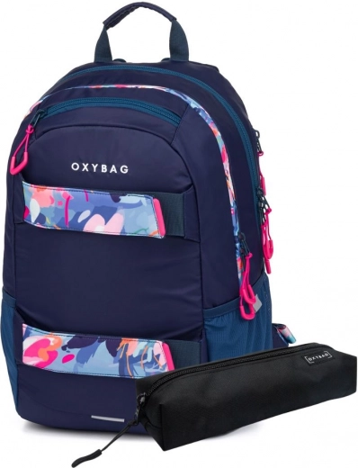 Studentský batoh a penál OXY Sport Květy Modrý