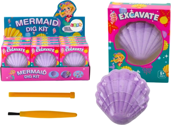 vykopávací sada mořská víla v mušličce s dlátem a štětcem