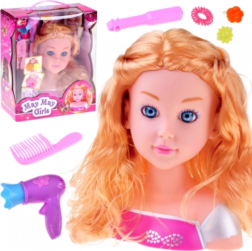 hlava na česání – blond panenka s kadeřnickými doplňky 20 cm