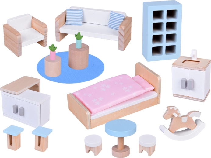 Bohatá sada dřevěného nábytku