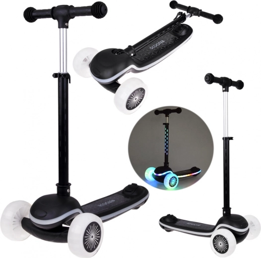 Dětská tříkolová balanční koloběžka Scooter s LED osvětlením a hudbou – Černá