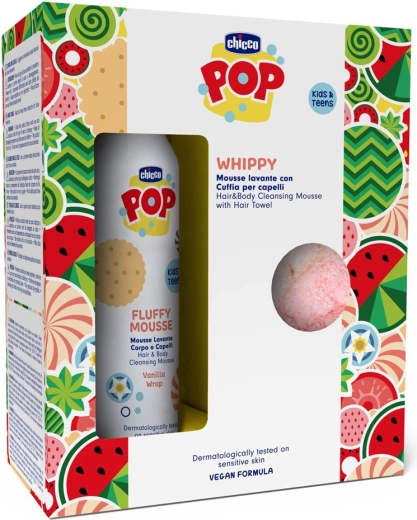 Chicco POP vanilková pěna na tělo a vlasy 2v1 s ručníkem na vlasy 200 ml