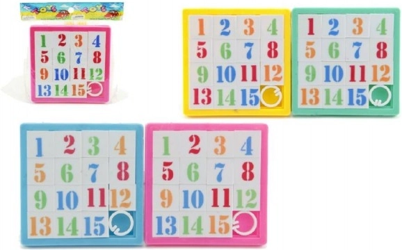 Posuvné číselné puzzle 4×4 (mix barev) – logická hra 15