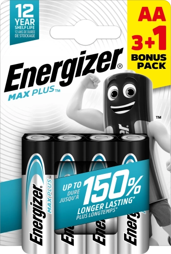 Energizer Max Plus AA alkalické baterie 3+1 zdarma, 4 ks