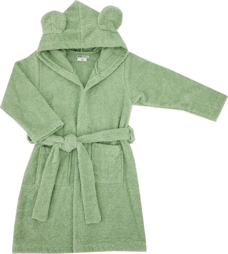 Eko dětský bavlněný župan s kapucí a oušky olive green (vel. 92–98)