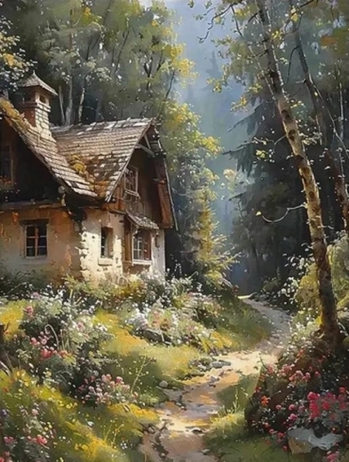 Norimpex malování podle čísel Chata na lesní cestě 40 × 50 cm