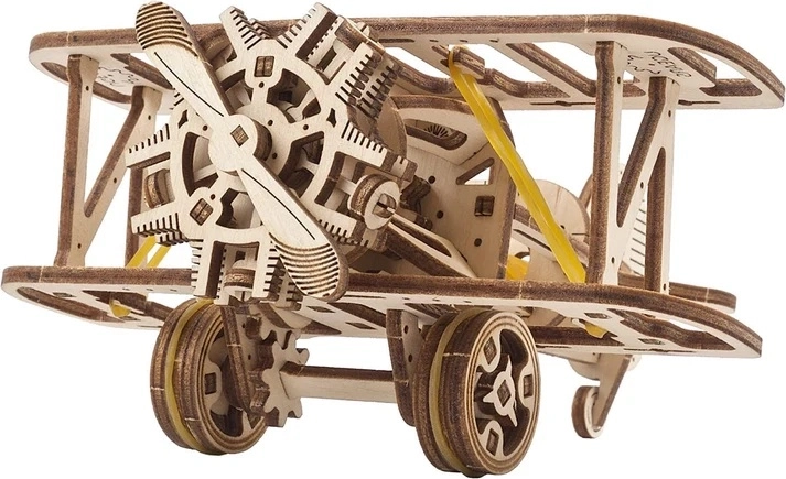Ugears mini dvojplošník – 3D dřevěná mechanická stavebnice