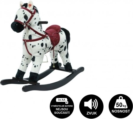 Houpací kůň plyšový na baterie se zvukem a pohybem – Bíločerný