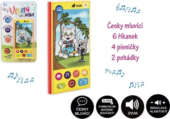 Česky mluvící dětský dotykový telefon s pohádkami a písničkami