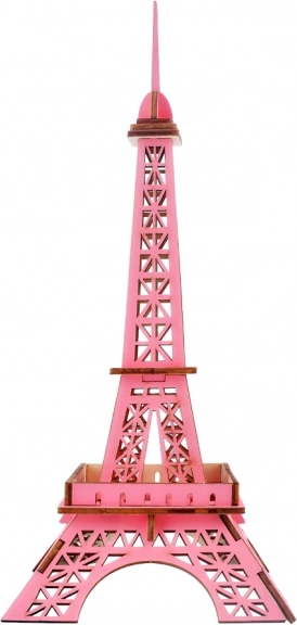 Dřevěné 3D puzzle Eiffelova věž růžová