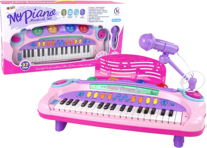 Interaktivní růžový dětský klávesový keyboard s mikrofonem a MP3 – My Piano Musical Set