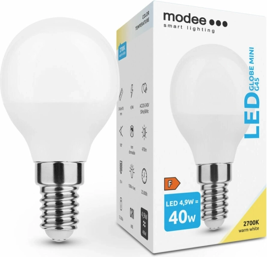 Modee Smart Lighting LED žárovka Globe Mini G45 4,9 W E14, 470 lm, teplá bílá