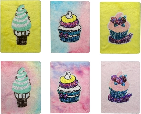 Plyšový deník s flitrovými muffiny a zmrzlinou