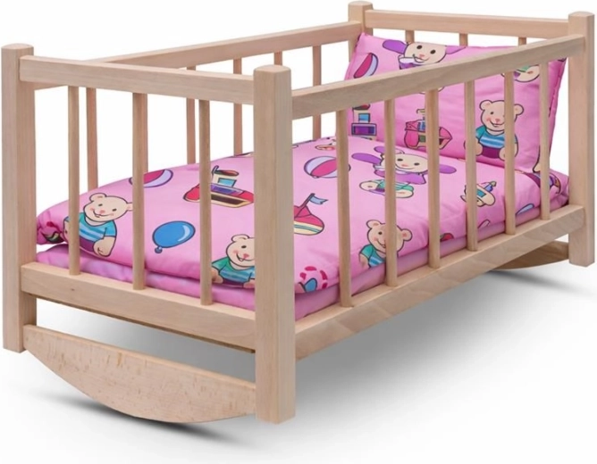 Dřevěná kolébka pro panenky s povlečením BABY MIX Bears