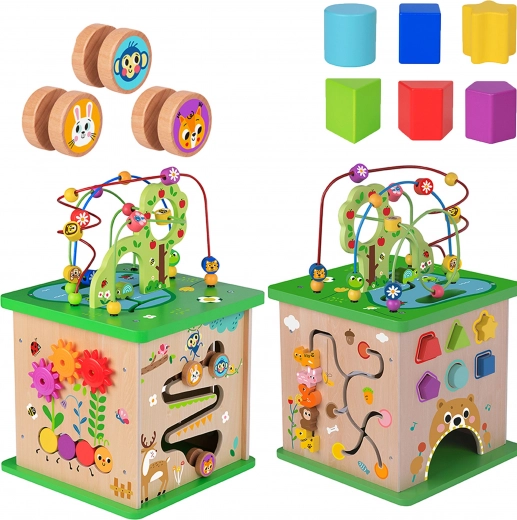 TOOKY TOY dřevěná vzdělávací kostka 5v1 se zvířátky