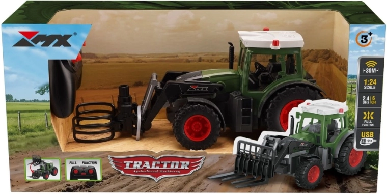 RC traktor s kleštěmi na balíky 2.4 GHz 1:24