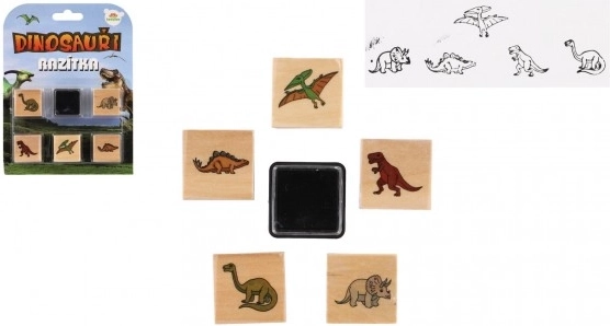 Dřevěná razítka dinosauři 5+1 s poduškou, 3 × 3 cm