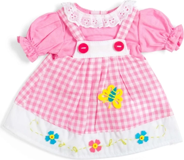Bigjigs Toys růžové kostkované šaty s laclem pro panenku 34 cm