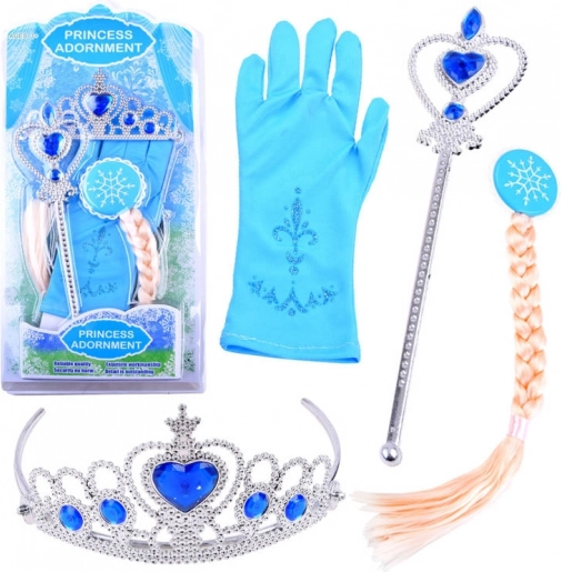 Kouzelný princeznovský set s korunou, hůlkou, copánkem a rukavičkou – Červená