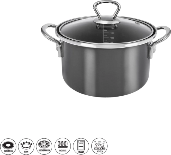 Smaltovaný hrnec Metalic Lem 1,75 l se skleněnou poklicí
