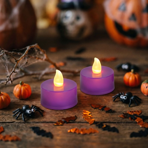 Halloweenová LED čajová svíčka fialová, 2 ks