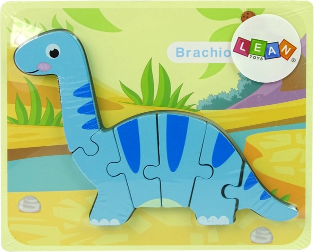 Dřevěné puzzle dinosaurus brachiosaurus modrý
