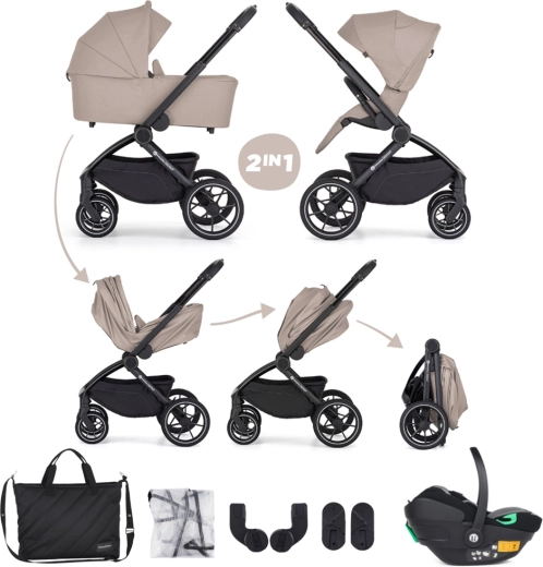 Petite&Mars kombinovaný kočárek Scout 3v1 cappuccino cream s autosedačkou Core Pro i-Size