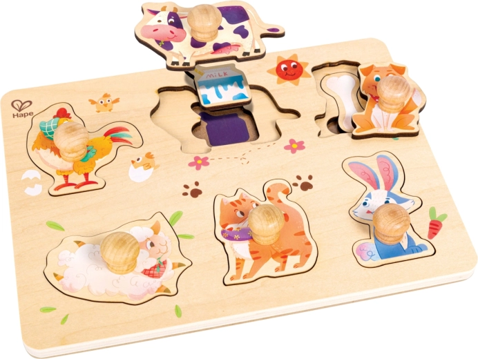 Dřevěné vrstvené puzzle Farma s úchyty Hape