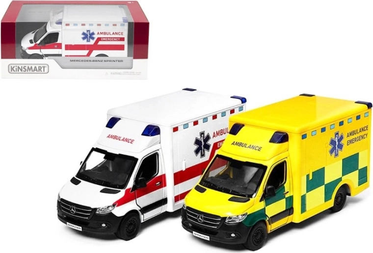 Mercedes‑Benz Sprinter sanitka kovový model s pohonem Pull Back