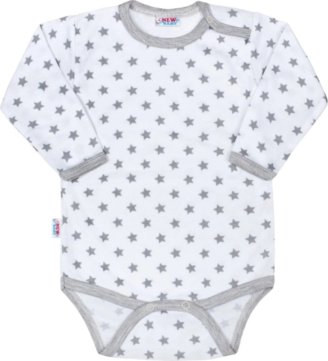 New Baby Classic II šedé kojenecké body s hvězdičkami