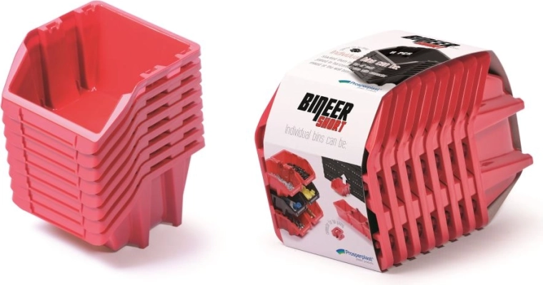 Sada úložných boxů 8 ks Bineer Short, 206 × 118 × 144 mm, červená