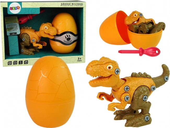 Stavebnice dinosaurus tyranosaurus rex s vajíčkem a šroubovákem – oranžový