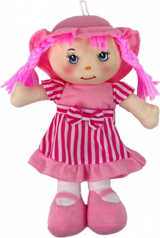 Látková panenka růžová s pruhy 28 cm
