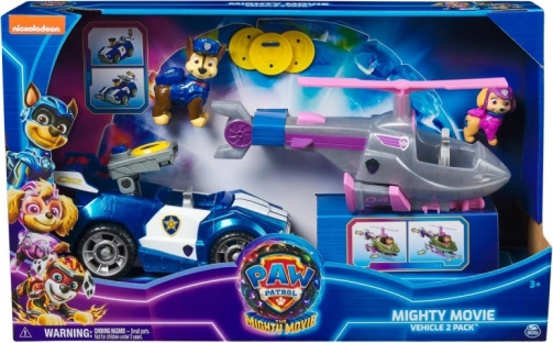 Paw Patrol Mighty Movie – sada vozidel Skye a Chase (policejní auto a záchranářský vrtulník)