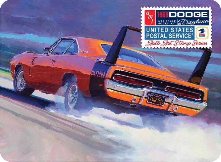 AMT model plastikový 1969 Dodge Charger Daytona 1:25 (USPS Stamp Series Collector Tin)