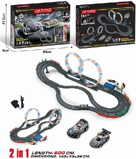 Závodní autodráha 2v1 se smyčkou, 2 auta, 600 cm, 1:43