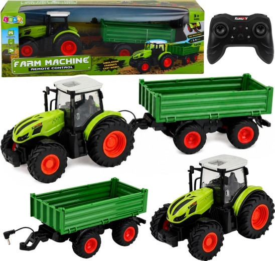 Dálkově ovládaný farmářský traktor s odpojovacím přívěsem 1:24