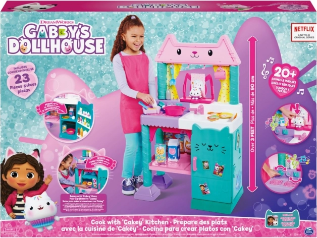 Interaktivní kuchyňka GABBY'S DOLLHOUSE Cakey 90 cm, 23 dílů