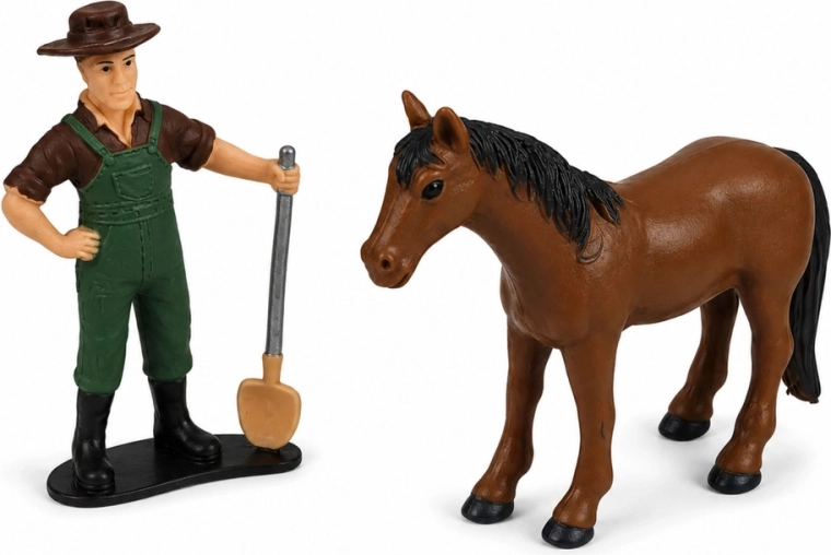 Figurka farmáře a kůň v balení