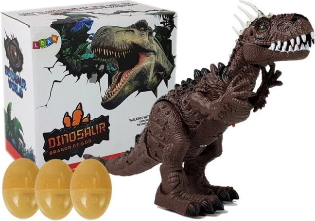 Hnědý dinosaurus na baterie se světlem, zvukem, projektorem a kladením vajec