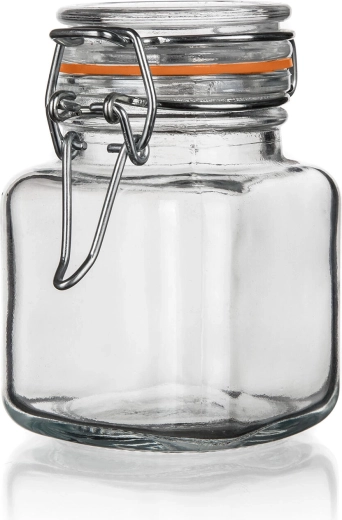 Skleněná hermetická dóza LINA 100 ml, hranatá s patentním uzávěrem