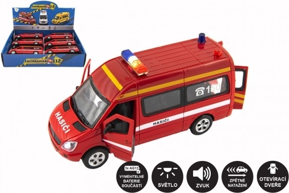Hasičské auto kov/plast 15 cm se světlem a zvukem na zpětné natažení