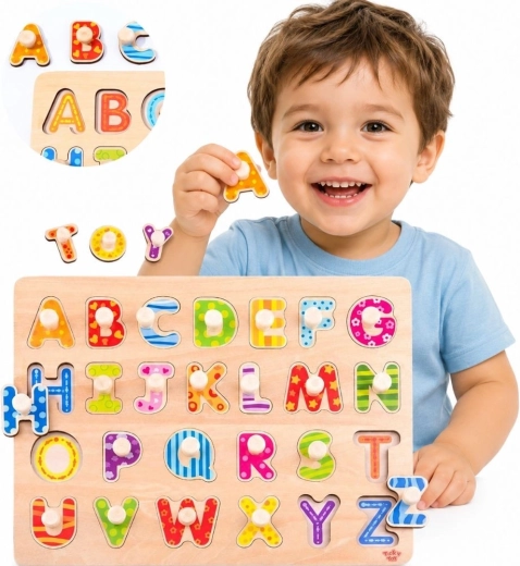 Tooky toy montessori dřevěné vkládací puzzle abeceda s úchyty